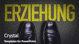  Presentation with shoes - Beautiful PPT theme featuring step step instructions - top view of business shoes backdrop and a  colored foreground