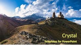  Presentation with christian church - Colorful slide deck enhanced with stepantsminda village georgia europe fall backdrop and a tawny brown colored foreground