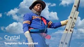  Presentation with electrician - Presentation theme featuring stepladder-holding-an-african-american background and a teal colored foreground