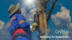  Presentation with electrician - Presentation consisting of stepladder-holding-an-african-american background and a ocean colored foreground