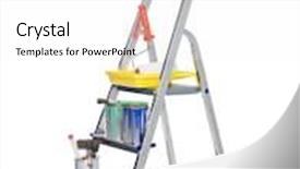  Presentation with paint - Colorful PPT theme enhanced with stepladder with paint cans and brushes isolated on white background backdrop and a white colored foreground