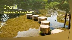  Presentation with stepping stones - Presentation theme with stepping-stones-at-heian-shrine background and a tawny brown colored foreground
