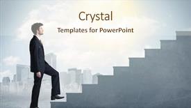  Presentation with concrete pouring during commercial concreting - Slide deck with stepping up - businessman climbing up a concrete background and a cream colored foreground