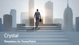  Presentation with career - Slide deck consisting of stepping up - businessman climbing up challenging career background and a seafoam green colored foreground