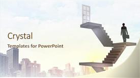  Presentation with walking - Presentation with stepping up - businessman walking up staircase background and a cream colored foreground