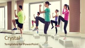  Presentation with stepping - Beautiful PPT theme featuring stepping up - fitness sport training aerobics backdrop and a soft green colored foreground