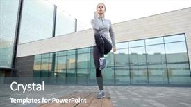  Presentation with step - Amazing slide deck having stepping up - fitness sport training people backdrop and a gray colored foreground