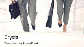  Presentation with walking - Slide set consisting of stepping up - lowsection of two businesspeople walking background and a cream colored foreground