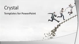  Presentation with walking - Slide set consisting of stepping up - young businesspeople walking up collapsing background and a white colored foreground