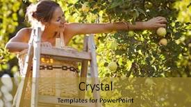  Presentation with woman stuck in ladder - Presentation consisting of stepping up - young woman up background and a gold colored foreground