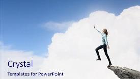  Presentation with gap - Colorful PPT theme enhanced with steps - young woman rock edge making backdrop and a  colored foreground