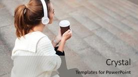  Presentation with coffee music - Cool new theme with steps outdoors listening music backdrop and a light gray colored foreground
