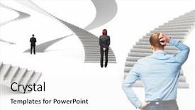  Presentation with business abstract - Presentation theme featuring steps success - business people and 3d abstract background and a white colored foreground