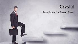  Presentation with stepping - PPT theme featuring steps success - business person stepping up background and a light gray colored foreground