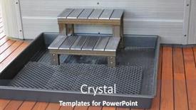  Presentation with hot tub - PPT theme consisting of steps to outdoor hot tub on timber decking with tray background and a gray colored foreground