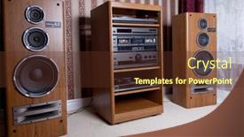  Presentation with components - Presentation design having stereo-audio-components-tower-rack background and a tawny brown colored foreground