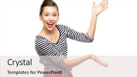  Presentation with woman in maze - Audience pleasing presentation theme consisting of stereotype - attractive woman presenting something backdrop and a  colored foreground