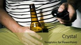  Presentation with television watching - Slides with stereotype - closeup of a young caucasian background and a yellow colored foreground