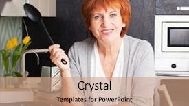  Presentation with cooking - Slides featuring stereotype - female cooking at kitchen woman background and a  colored foreground