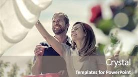  Presentation with laundry shop - Cool new PPT theme with stereotype - happy couple hanging up laundry backdrop and a gray colored foreground