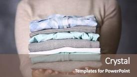  Presentation with clothes - Beautiful presentation theme featuring stereotype - woman holding washed and dried backdrop and a violet colored foreground