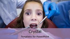  Presentation with close up of young girls - Beautiful PPT theme featuring steril gloves nurse mask - dentists examining a young patient backdrop and a light blue colored foreground