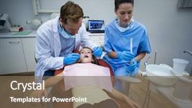  Presentation with set of construction tools tool - Presentation theme having steril gloves nurse mask - dentists examining a young patient background and a violet colored foreground