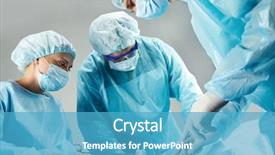  Presentation with mask - Slides consisting of steril gloves nurse mask - portrait of three surgeons background and a teal colored foreground