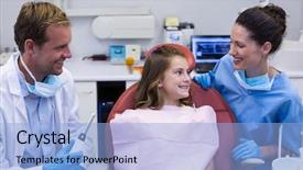  Presentation with mask nurse - Presentation design having steril gloves nurse mask - smiling dentists interacting with young background and a light blue colored foreground