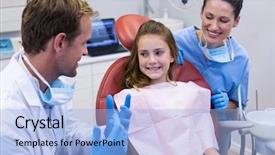  Presentation with work in clinic dental surgery - Presentation featuring steril gloves nurse mask - smiling dentists interacting with young background and a light blue colored foreground