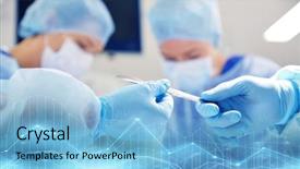  Presentation with surgery room - Beautiful slides featuring steril gloves nurse mask - surgery medicine and people concept backdrop and a light blue colored foreground