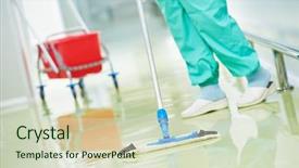  Presentation with cleaning services - PPT theme having sterile factory or clean hospital background and a soft green colored foreground