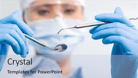  Presentation with dental assistant - Cool new presentation with sterile mask holding dentistry tools backdrop and a light blue colored foreground