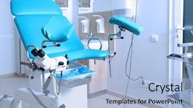  Presentation with equipment - Slides consisting of sterile procedures - gynecological room with chair background and a light blue colored foreground