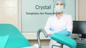  Presentation with gynecologist - Cool new PPT layouts with sterile procedures - gynecologist in room with chair backdrop and a soft green colored foreground