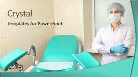  Presentation with gynecologist - Slides enhanced with sterile procedures - gynecologist in room with chair background and a lemonade colored foreground