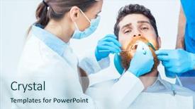  Presentation with dental office - Audience pleasing presentation design consisting of sterile procedures - portrait of a young man backdrop and a sky blue colored foreground