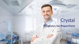  Presentation with operating room - Presentation design with sterile procedures - surgeon at modern operating room background and a sky blue colored foreground