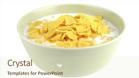  Presentation with white milk - Audience pleasing presentation consisting of sterilisation - cornflakes and milk in bowl backdrop and a soft green colored foreground