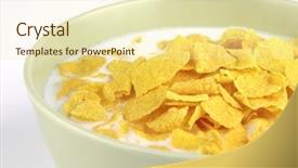  Presentation with white milk - PPT layouts featuring sterilisation - cornflakes and milk in bowl background and a soft green colored foreground
