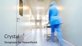  Presentation with sterile pharmaceutical - Presentation design featuring sterilized - blurred pharmaceutical worker walking background and a light blue colored foreground