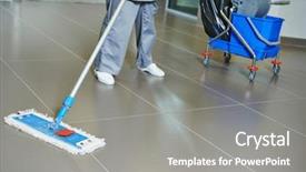  Presentation with cleaning - Audience pleasing PPT layouts consisting of sterilized - cleaner with mop and uniform backdrop and a gray colored foreground