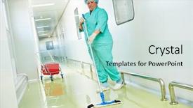  Presentation with hospital cleaning - Presentation design having sterilized - floor care and cleaning services background and a mint green colored foreground