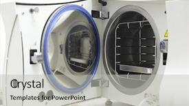  Presentation with open door - Cool new slide deck with sterilized - medical sterilizer with open door backdrop and a light gray colored foreground