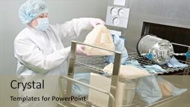  Presentation with drug pharmacy - PPT layouts with sterilized - pharmaceutical factory woman worker operating background and a coral colored foreground