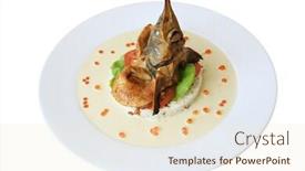  Presentation with caviar - Beautiful slide set featuring sterlet with sauce and caviar on a white background backdrop and a cream colored foreground