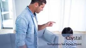  Presentation with living room - PPT theme enhanced with stern - angry father scolding his son background and a teal colored foreground