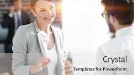  Presentation with women meeting - Presentation theme consisting of stern - business meeting business women background and a light gray colored foreground