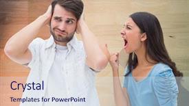  Presentation with composite - PPT theme featuring stern - digital composite of woman shouting background and a sky blue colored foreground