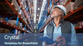  Presentation with worker - PPT theme with stern - low angle view of worker background and a ocean colored foreground